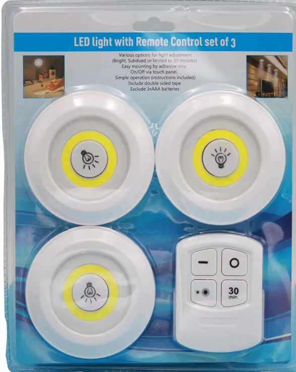 3 Lampes murales LED/COB blanches chaudes sans fil avec télécommande sans fil, veilleuse