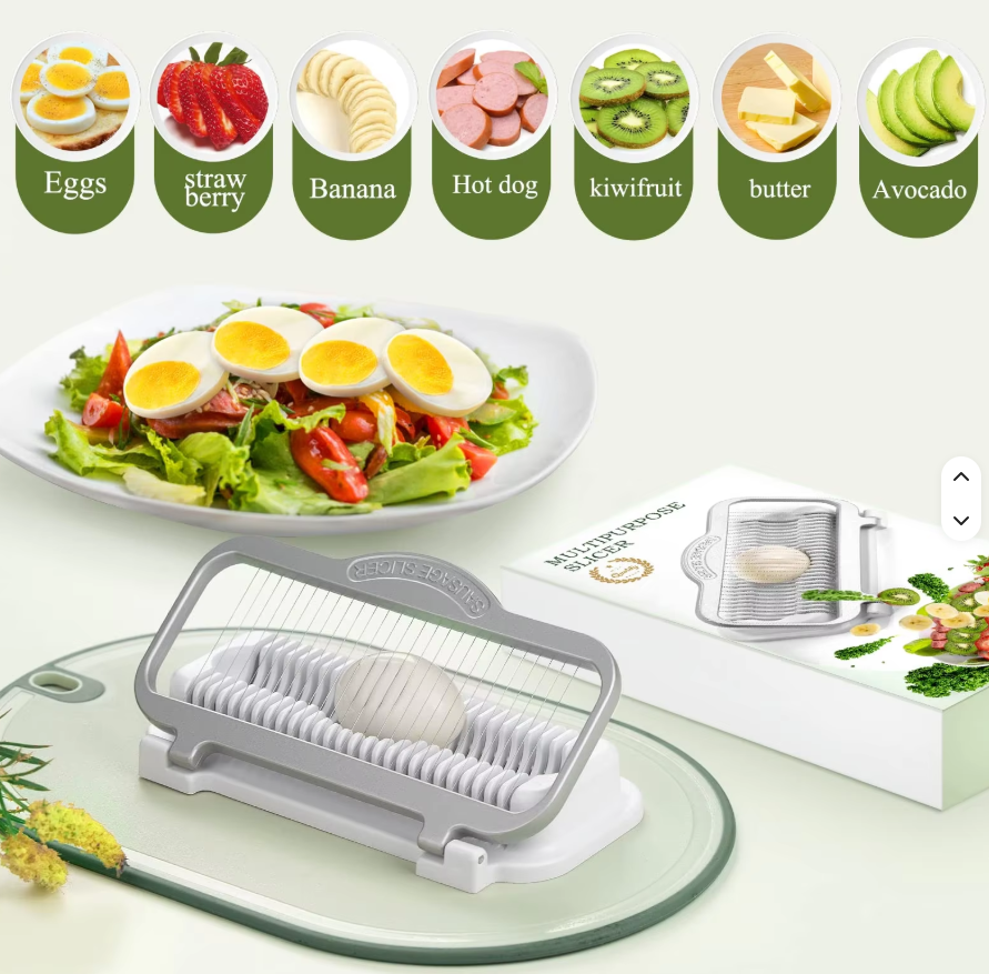 Trancheuse à bananes Coupe-œufs Outil polyvalent pour fruits et légumes avec fils en acier inoxydable Oeufs durs et trancheuse à fraises